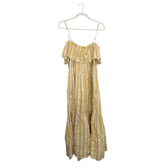 THREE GRACES LONDON Ida cold-shoulder metallic striped linen-blend maxi dress - Picture 9 of 12